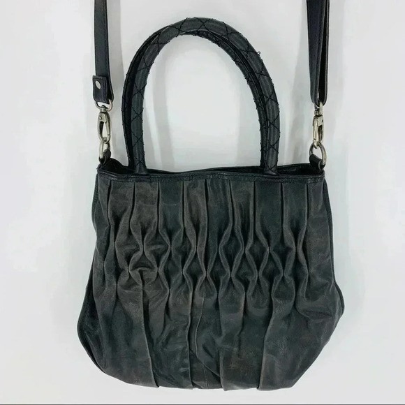 Mo & Co Leather satchel with pleated gills - Picture 1 of 14